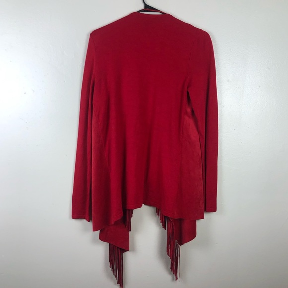 I.N.C International Concepts Red Sweater with Faux Suede Panels and Fringe - Picture 4 of 5